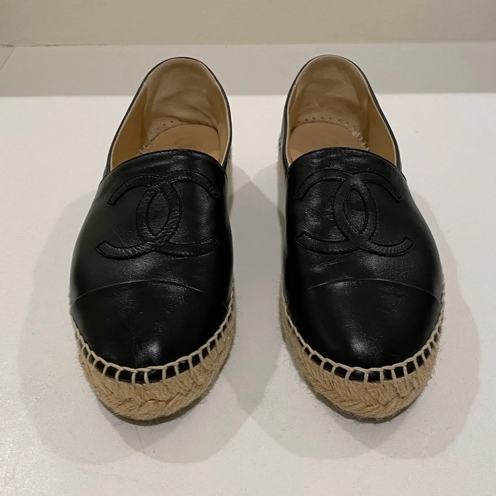 Chanel Black Leather Espadrilles 36 6 - Picture 1 of 8